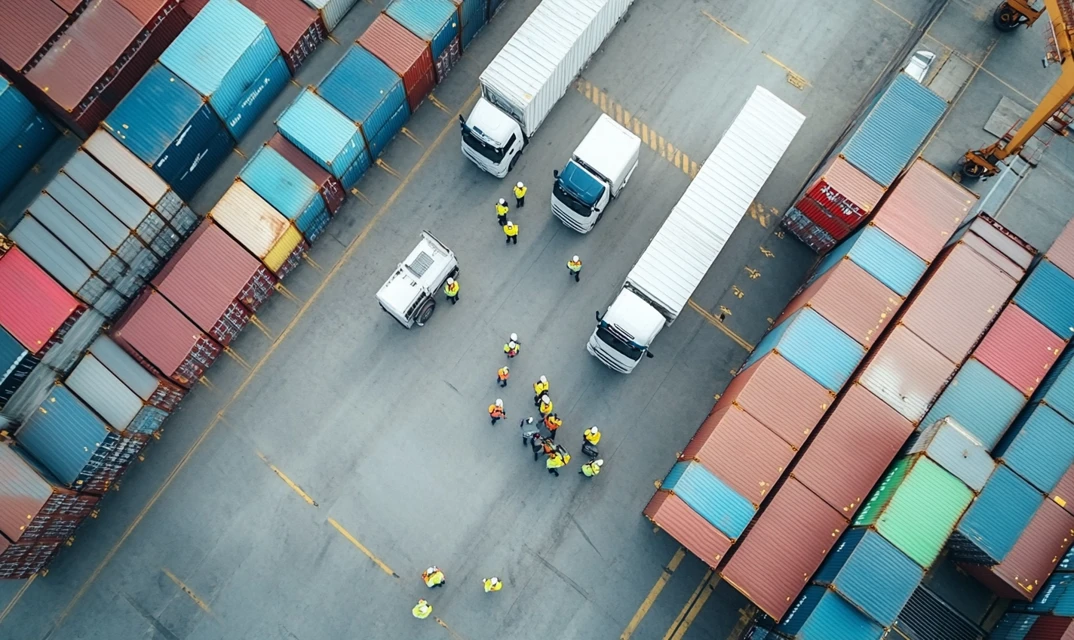 A well-organized warehouse with logistics professionals coordinating shipments and optimizing efficiency.