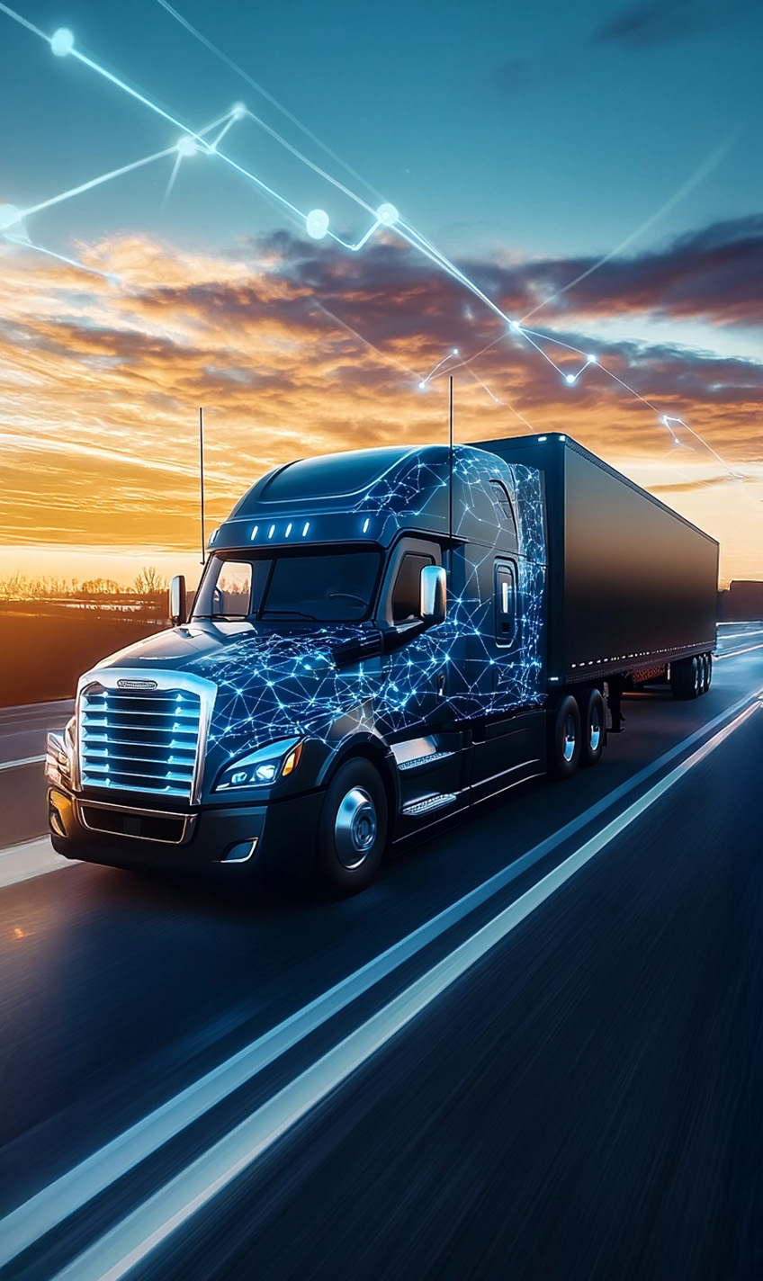 logistics-truck Logistics consultant discussing shipping schedules and supply chain optimization with a client in an office.